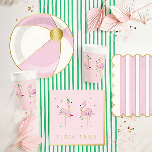 ชุดอุปกรณ์ปาร์ตี้ฤดูร้อน DAMAI ลายทางสีชมพูขาว ลูกบอลชายหาด จาน ชาม แก้วน้ำ กระดาษเช็ดปาก ลายฟลามิงโก แบบใช้แล้วทิ้ง - Product Image 1