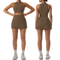 Ensemble 2 pièces pour femme : haut court sans manches à col montant et jupe-short de tennis découpée, tenue de sport décontractée athleisure pour le golf