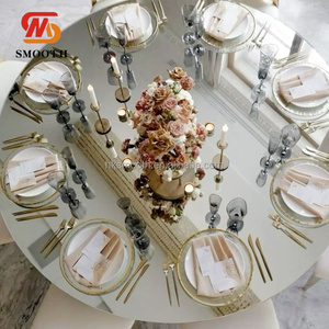 SMOOTH Wedding Table Decoration Luxury Banquet Round Rectangle Sliver mirrored Sheet Wedding Silver Round <b>Mirror</b> Table Top - Product Image 1