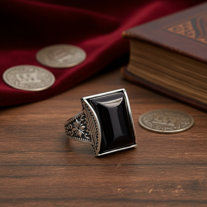 Onyx Stone Rectangle Shape Ottoman Style Authentic <b>Men</b> <b>Ring</b> Turkish Wholesale Handmade 925 Sterling <b>Silver</b> - Product Image 3