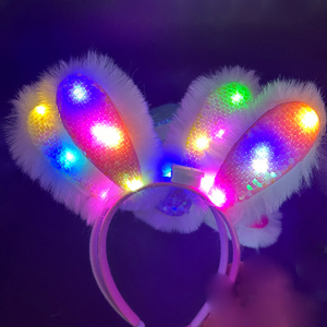 15 cm LED Light Flashing <strong>Easter</strong> Bunny Ears New Chinese Plush <strong>Headband</strong> for Party Decorations Sequin Material Christmas Graduation - Product Image 2