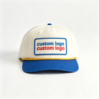 Casquette de baseball trucker à 5 panneaux non structurée personnalisée avec cordon, casquette trucker bicolore en coton avec logo patch