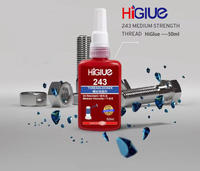 HiGlue 243 50ml/250ml Colle de blocage de filetage bleue à résistance moyenne pour fixations métalliques, composé anti-desserrage