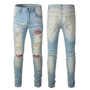 Custom High Quality Blue Para Hombre. Slim Fit Ripped Skinny Denim Trousers Pants Men Jeans For Men Size 32- 30
