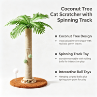 CocoSpin 70cm, griffoir pour chat à 4 niveaux, écologique, en bois, avec piste tournante, en bambou et lin blanc, tissage hybride, facile à assembler