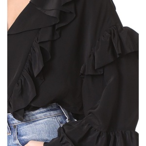 Blusa negra con volantes de manga larga nueva moda para mujer - Product Image 2