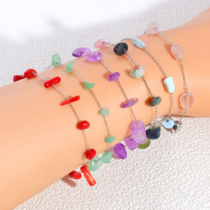 Bracciale Bohémien GOODLUCK in Pietra, Placcato Oro 18k, Acciaio Inossidabile con Cristalli Curativi, Gioiello Impilabile per Uso Quotidiano Femminile - Product Image 1