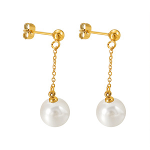 Boucles d'oreilles pendantes longues YiwuDAICY en acier inoxydable avec perles, design élégant et amincissant pour femmes et jeunes filles, nouvelle collection tendance - Product Image 1