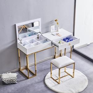 Table de toilette luxueuse en bois massif avec miroir et tiroir, ensemble de coiffeuse professionnelle moderne en métal YIFAN - Product Image 3