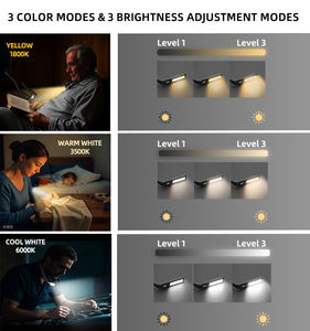 Lampe de lecture à col flexible améliorée, rechargeable par USB, LED, résistante à l'eau, contrôle par capteur, portable, haute luminosité, couleur réglable - Product Image 3