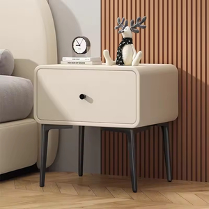 Table <span class=keywords><strong>de</strong></span> chevet en bois <span class=keywords><strong>et</strong></span> cuir <span class=keywords><strong>de</strong></span> luxe, petite, simple, <span class=keywords><strong>de</strong></span> couleur <span class=keywords><strong>crème</strong></span>, avec tiroir, table <span class=keywords><strong>de</strong></span> chevet bon marché - Product Image 1