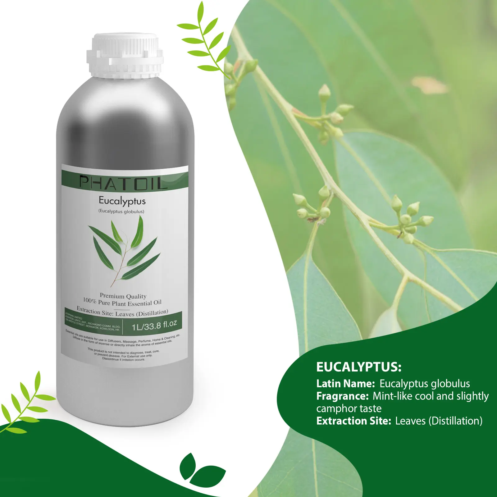 Private Label Oem Plantenextract Pure Eucalyptus Essentiële Olie Thuis Aromatherapie Diffuser 1000Ml Huidverzorging