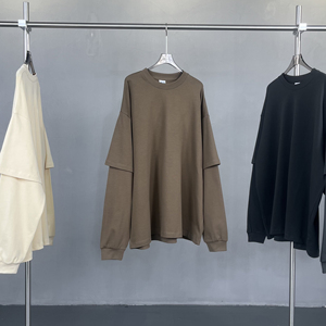เสื้อยืดแขนยาวคอกลมแขนยาวสำหรับผู้ชายเสื้อครอปทรงโอเวอร์ไซส์ - Product Image 2
