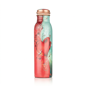 Premium Pure Copper Water Bottle Vibrant Heart Printed Finish Perfect for Kitchen Tabletop Drink Ware Daily Hydration Travel - Product Image 1