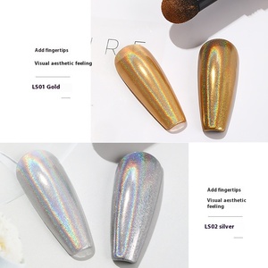 New <b>Gold</b> Silver Laser Magic Pigment Nail Powder Cushion <b>Pen</b> Long-lasting Holographic Finish Synthetic Hair Brush Dotting Tool - Product Image 5