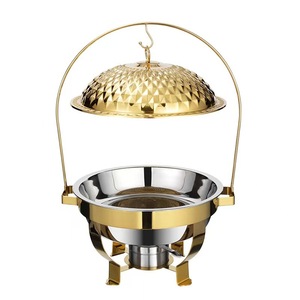 Stainless Steel Round Alcohol <b>Warmer</b> With Diamond Lid For <b>Buffet</b> Heating - Product Image 2