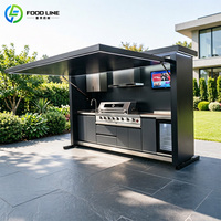 Dapur Panggangan BBQ Aluminium Premium Modern dengan Lampu & Gazebo yang Dapat Diperluas untuk Hiburan Luar Ruangan di Halaman Vila