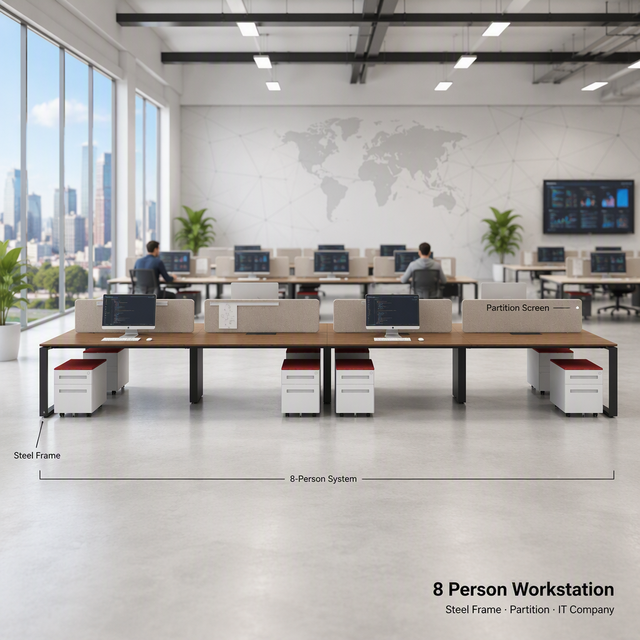 Computer Office Desk Workstation 8 Person with Partition and Steel Frame for IT Company
