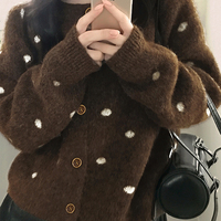 Cardigan en tricot épais doux pour femme, style patchwork, boutonnage simple, col rond, logo frontal, coupe ample, 100 % coton, collection automne