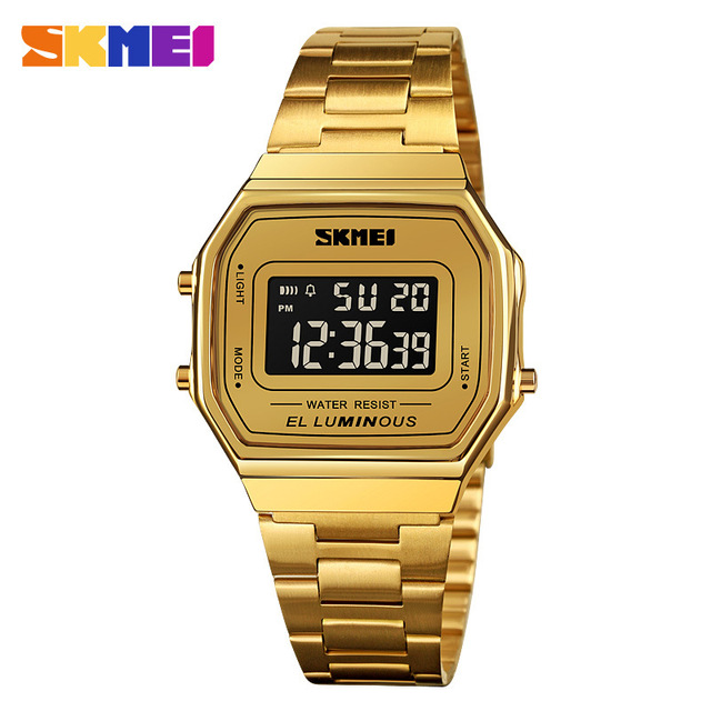 SKMEI Casual Digital Watch For Men Women Simple Stainless Steel Strap Waterproof Wristwatch Alarm Electronics Watch reloj hombre