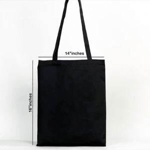 Large Durable Unisex Black Cotton Canvas Casual Tote Bag <b>Open</b> Top Custom DIY Logo Thick Shoulder Travel Beach Shopping Bag - Product Image 4