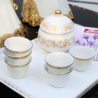 Théière Dallah de luxe de 1000 ml, thermos, cafetière arabe pour hôtel, restaurant, avec six tasses en céramique