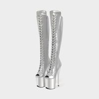 Bottes à plateforme à talons extrêmement hauts de 26 cm, style INS, imperméables, chaussures sexy pour femmes, danse sur barre, PU, automne-hiver, lacets, hauteur genou