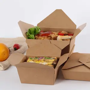 Dukungan OEM desain gratis bungkus makanan makanan kotak kertas Kraft untuk Salad ayam bakar