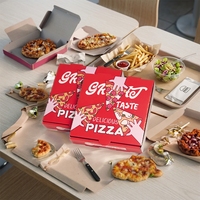 Boîte à pizza rouge universelle à emporter 9 pouces, personnalisable avec logo, en carton ondulé épaissi, matériaux recyclés, finition mate, jetable
