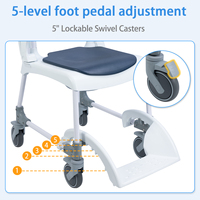 Chaise de transfert multifonctionnelle réglable 5-en-1 avec ceinture de sécurité pour la douche, capacité 136 kg, équipement de salle de bain pour personnes âgées et handicapées, 4 roues