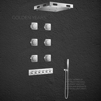Système de douche pluie : Pommeau de plafond 16 pouces avec jets latéraux et douchette à main, robinetterie thermostatique 5 fonctions