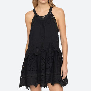 High-quality beach summer hollowed-out halter neck embroidered <b>dress</b> custom 100% cotton breathable mini <b>dress</b> - Product Image 5