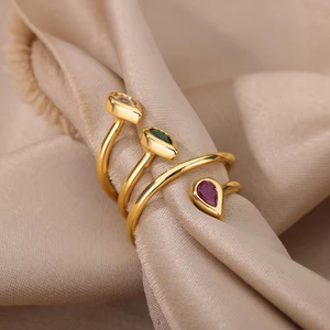 Popular 18K Banhado A Ouro Aço Inoxidável Criativo Jóias Diamantes Coloridos Zirconia Multi Abertura Ajustável Anel das Mulheres - Product Image 4