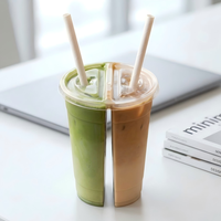 Gobelets Boba en plastique PP 2-en-1 personnalisables avec logo, pour thé aux perles, thé au lait et desserts