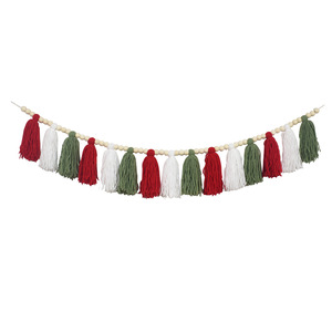 DAMAI <b>Boho</b> Christmas Tassel Garland <b>Wall</b> <b>Hanging</b> Banner with Wood Beads Sage Green and Red for Home Party Baby Shower Decoration - Product Image 5