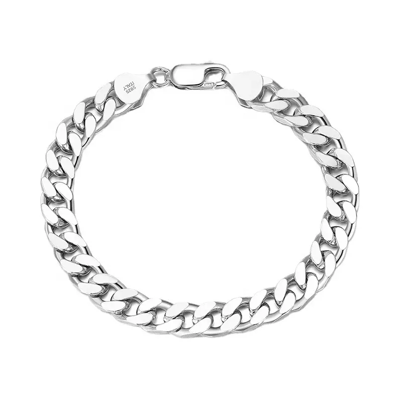 R.Gem. Italian Cuban Link Curb Chain 925 Sterling Silver Bracelet para Homens Mulheres