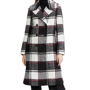 Buffalo plaid multicolor women plus size flannel lapel collar long sleeve warm winter coat wear long jacket with pockets
