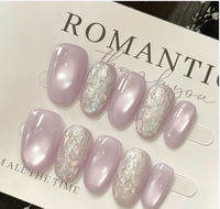 TSZS Faux Ongles à Presser en Acrylique Faits Main Rose Nude Dégradé 10 Pièces Style Simple et Tendance French Cat Eye Amande Vente en Gros