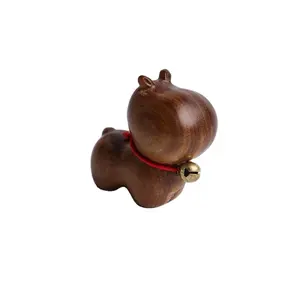 Home Office Craft Wooden Dog Decoration Ornaments Figurines Handmade Wooden Carving Animal Pendant