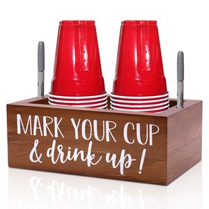 Wooden Cup Storage Box Rectangular Solid Color Covered Standing Type For Party Drink Bar - Product Image 1