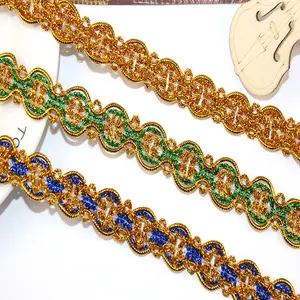 national ethnic wave S style decoration embroidery metallic gold tatting lace trim for garment decoration