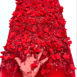 Buy In Bulk Red Rose Lace Fabric Soft 3D Embroidered Roses | Alibaba.com