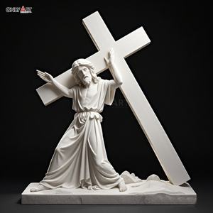 Estatua famosa Católica Cristiana talla <span class=keywords><strong>de</strong></span> piedra grande <span class=keywords><strong>segunda</strong></span> estación Jesús lleva Cruz mármol blanco Jesús 14 estaciones escultura - Product Image 6