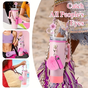 Set Aksesoris Tumbler Fashionable 40oz US RTS 12set/karton dengan Tali Pegangan Kepang, Sedotan, Gantungan Kunci, Alas Karet - Product Image 5