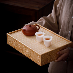 Bamboo Roll Up Water Storage <b>Tea</b> Tray Square Embossed Kung Fu <b>Tea</b> <b>Set</b> Storage Box Household <b>Tea</b> Sea Afternoon <b>Tea</b> Use - Product Image 4
