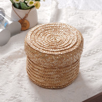 Panier de rangement rond écologique et naturel, nouvelle mode, en paille de blé tissée, bambou multifonction, décoration de salle de bain, cadeau pour la maison