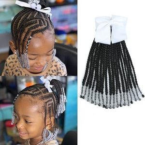 Extensions de cheveux synthétiques pour enfants de 9 pouces avec perles et tresses, postiches avec nœuds, protection facile pour <span class=keywords><strong>coiffure</strong></span>. - Product Image 2