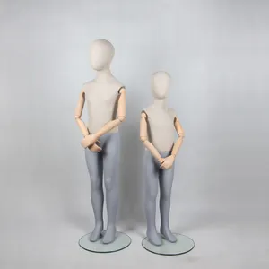 Wholesale price articulated arms sewing models egg head kids Grey Linen wrapped full body Children Mannequin