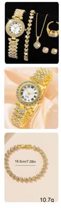 Montre à quartz de luxe pour femme la plus vendue avec ensemble de bijoux en strass, boucles d'oreilles, collier et affichage du cadran personnalisables - Product Image 5