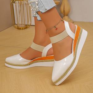 Sandalias de Plataforma con Cuña de Charol Negro para Mujer, con Correa en el Tobillo, Punta Abierta, Zapatos Casuales de Verano - Product Image 5